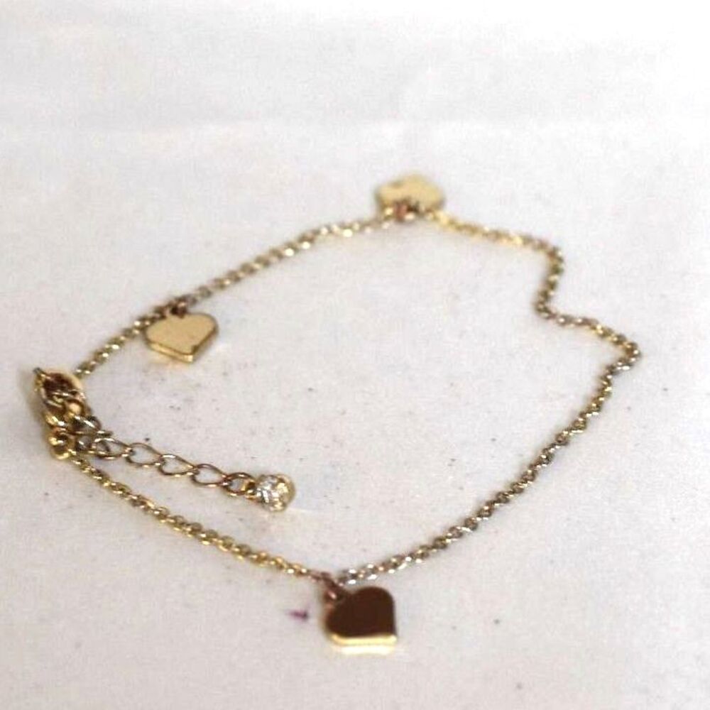 Delicate Heart Charm Gold Tone Link 9" Rhinestone Accent Anklet/Bracelet